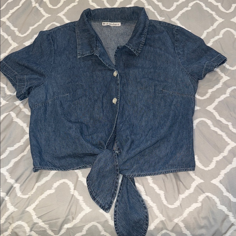 Dressbarn Blue Denim Tie-Front Blouse